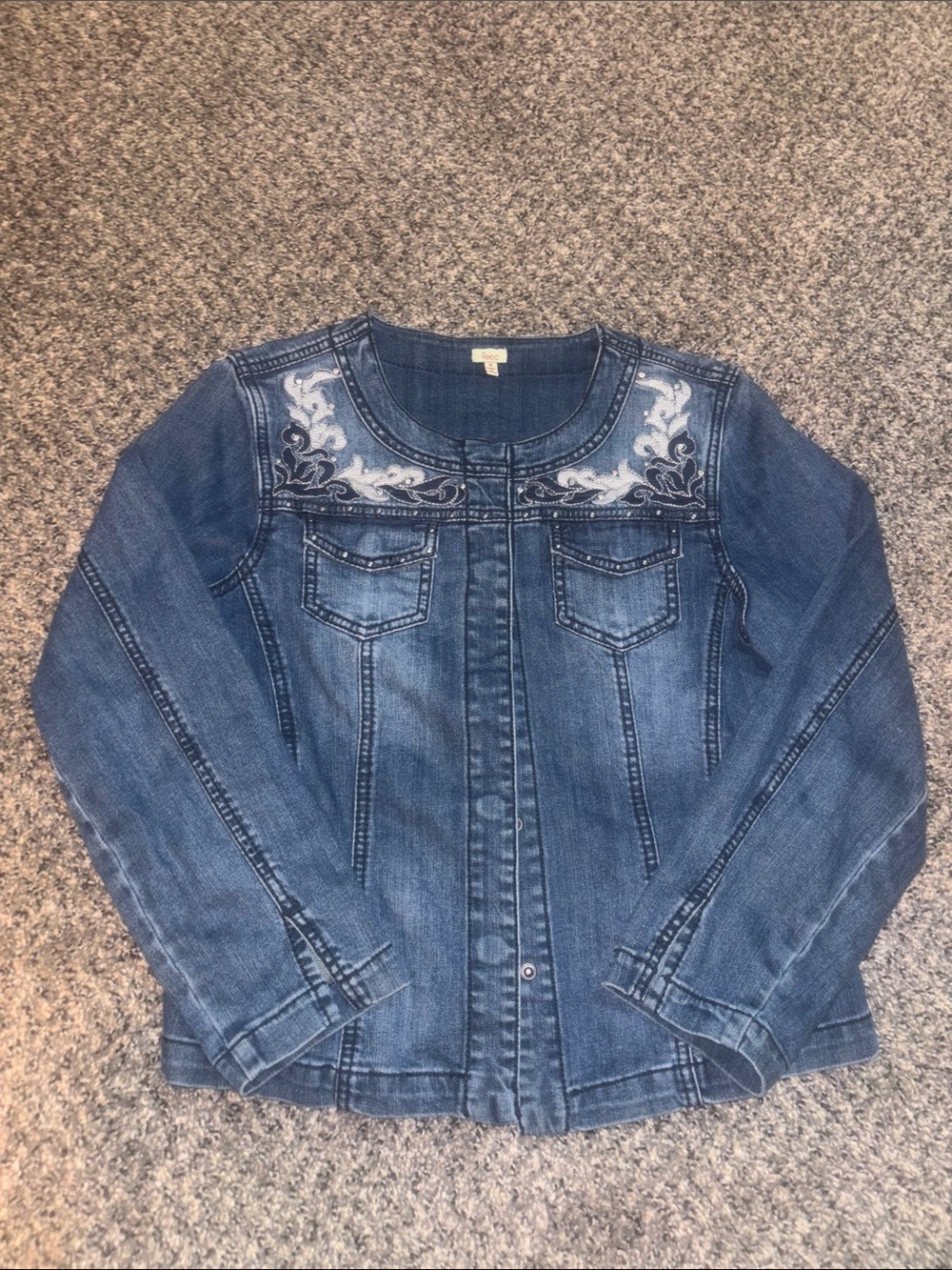 Reba Dark Blue Denim jacket with Branded Neck line